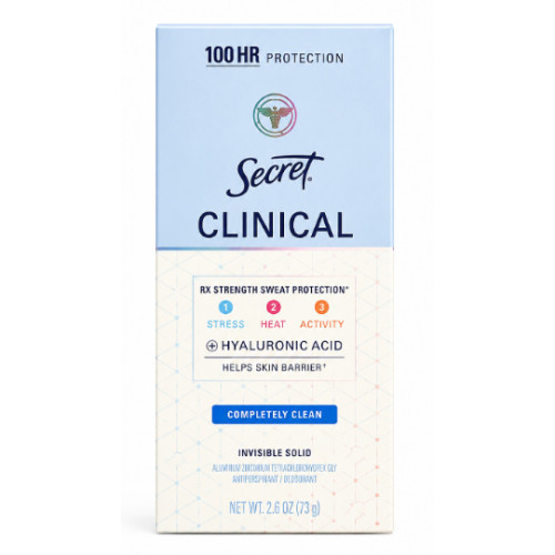 Антиперспірант Secret Clinical Completely Clean Invisible Solid з гіалуроновою кислотою, 73 г
